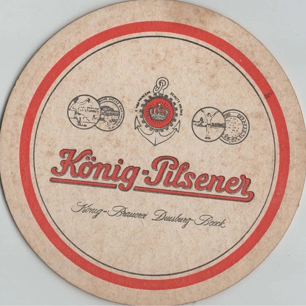 Vintage Konig Pilsener Beer Coaster Konig Brauerei Duisburg Beeck German Barware